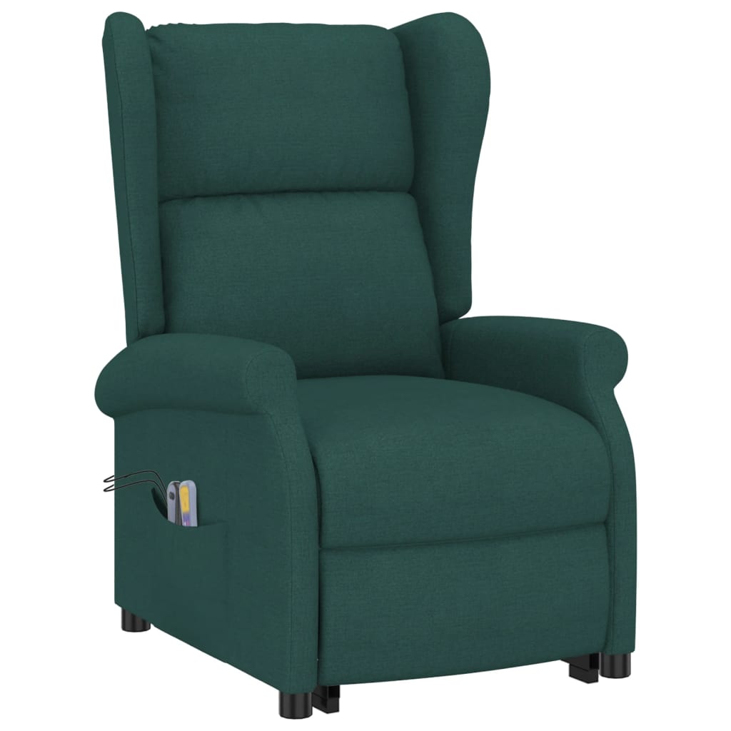 Poltrona elevatória de massagens tecido verde-escuro