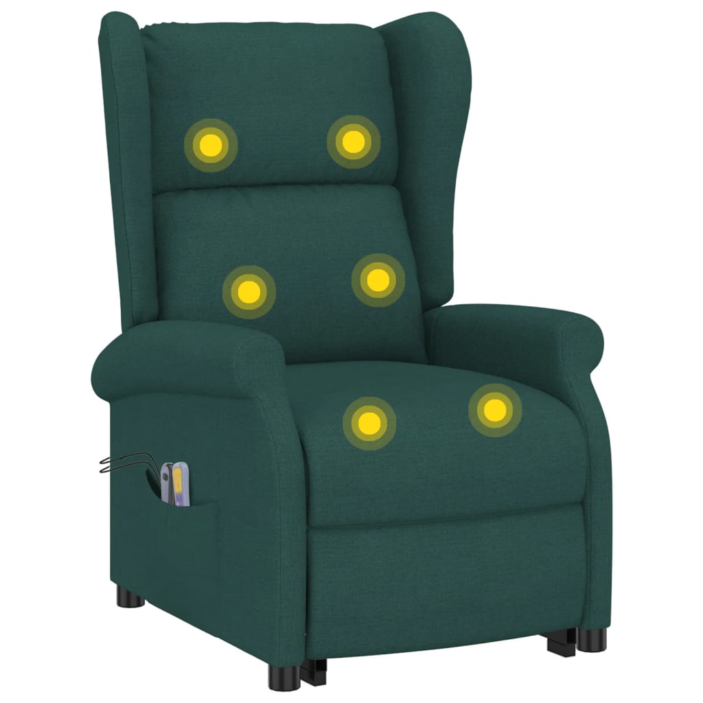 Poltrona elevatória de massagens tecido verde-escuro