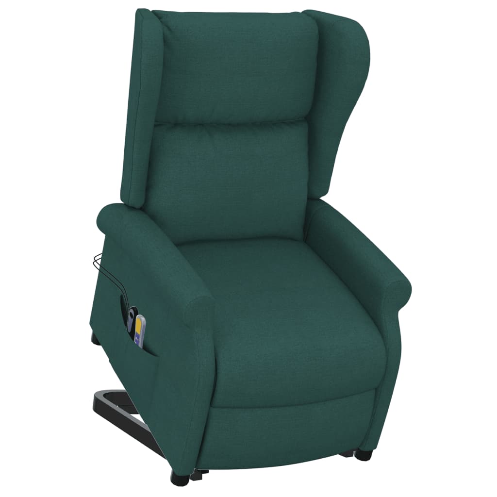Poltrona elevatória de massagens tecido verde-escuro