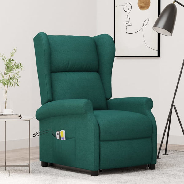 Poltrona elevatória de massagens tecido verde-escuro