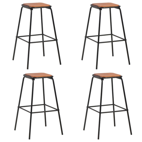 Bancos de bar 4 pcs madeira de pinho maciça e aço preto