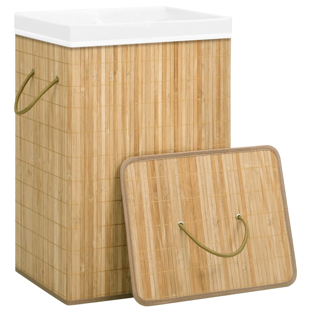Cesto para roupa suja c/ 2 secções 72 L bambu