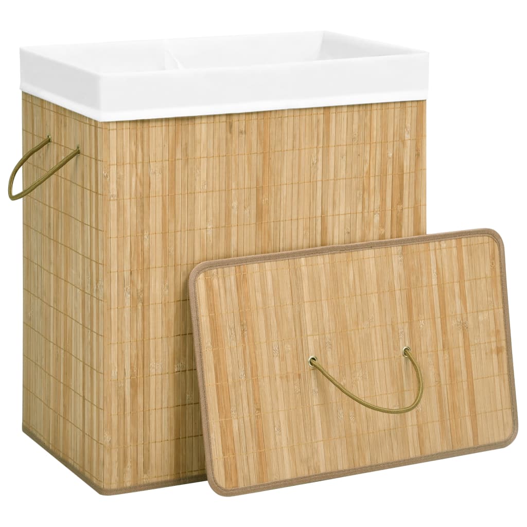 Cesto para roupa suja c/ 2 secções 100 L bambu