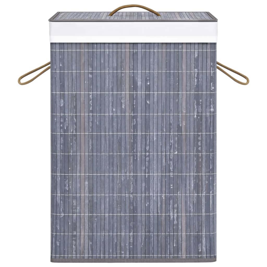 Cesto para roupa suja c/ 2 secções 72 L bambu cinzento