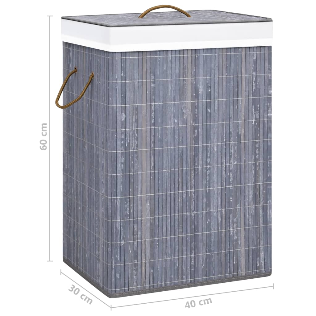 Cesto para roupa suja c/ 2 secções 72 L bambu cinzento