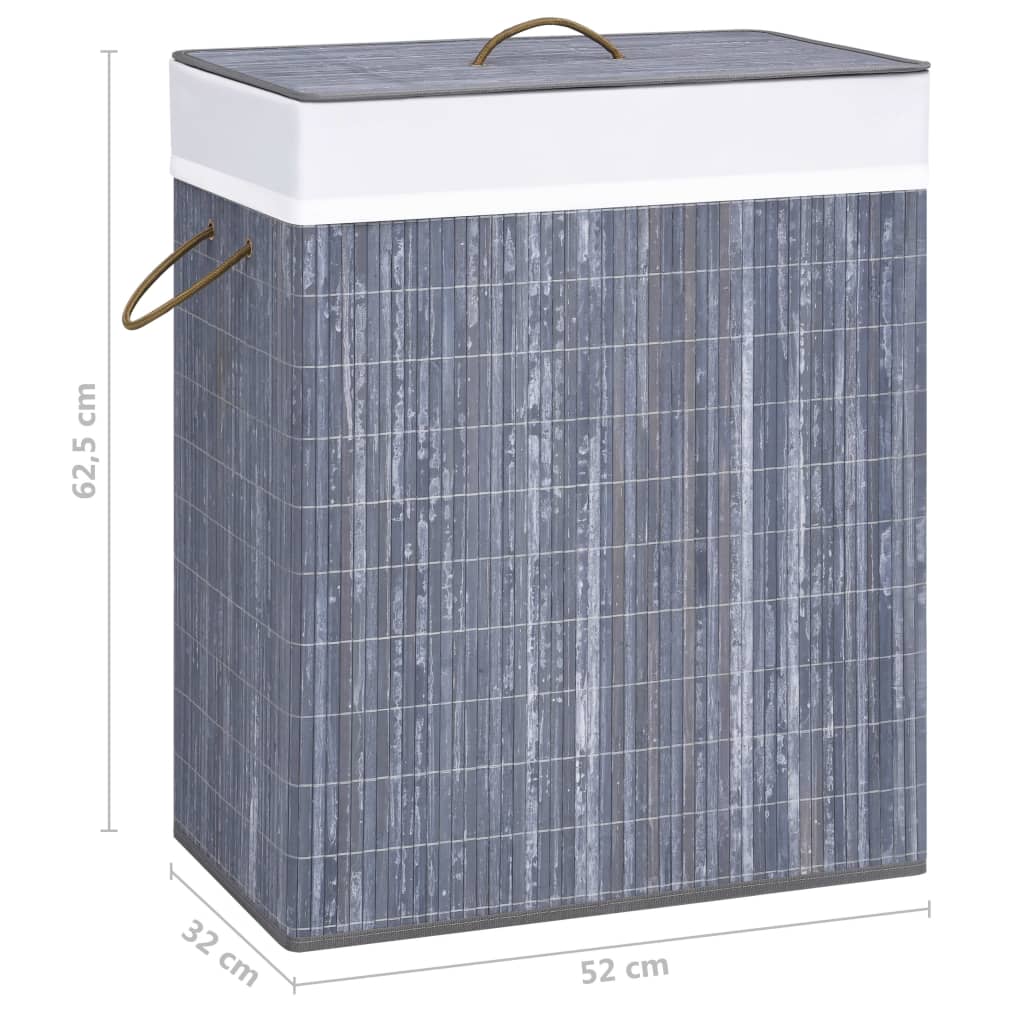 Cesto para roupa suja c/ 2 secções 100 L bambu cinzento