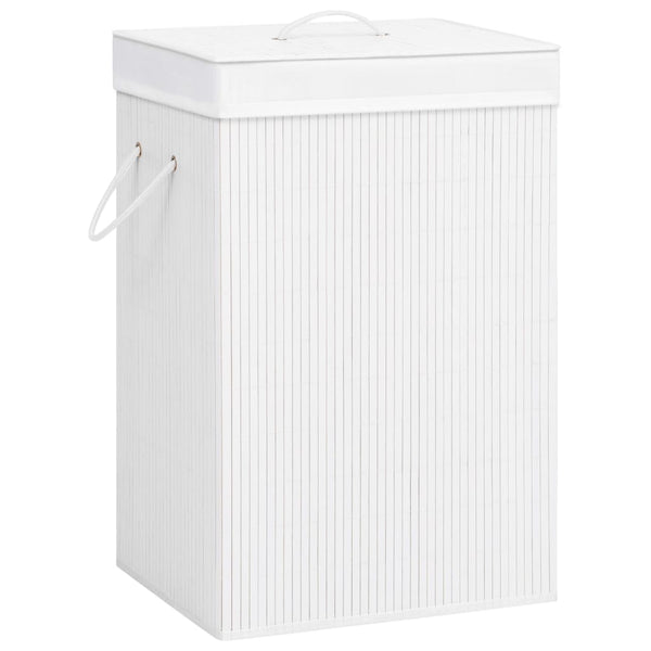 Cesto para roupa suja c/ 2 secções 72 L bambu branco