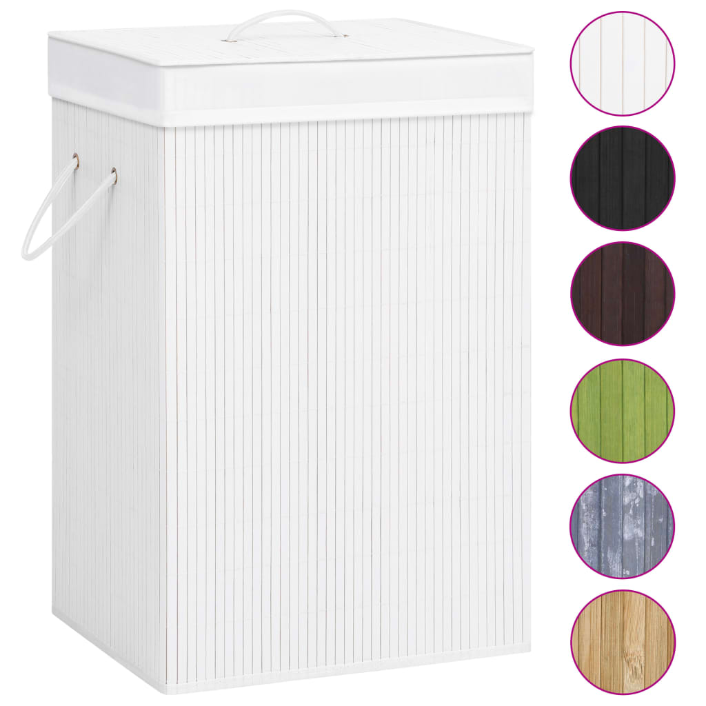 Cesto para roupa suja c/ 2 secções 72 L bambu branco