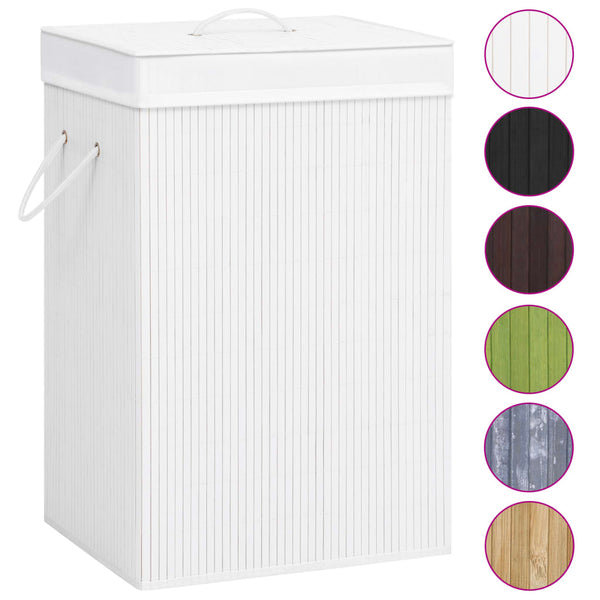Cesto para roupa suja c/ 2 secções 72 L bambu branco
