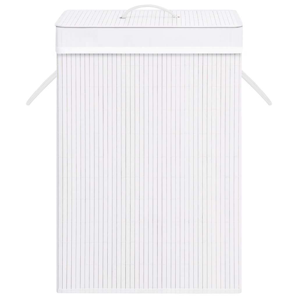 Cesto para roupa suja c/ 2 secções 72 L bambu branco