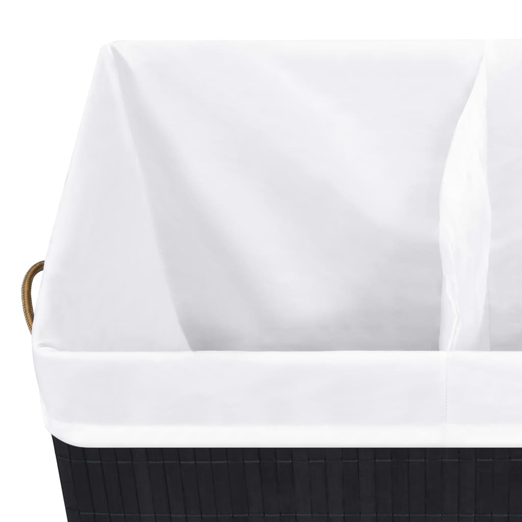 Cesto para roupa suja c/ 2 secções 100 L bambu preto