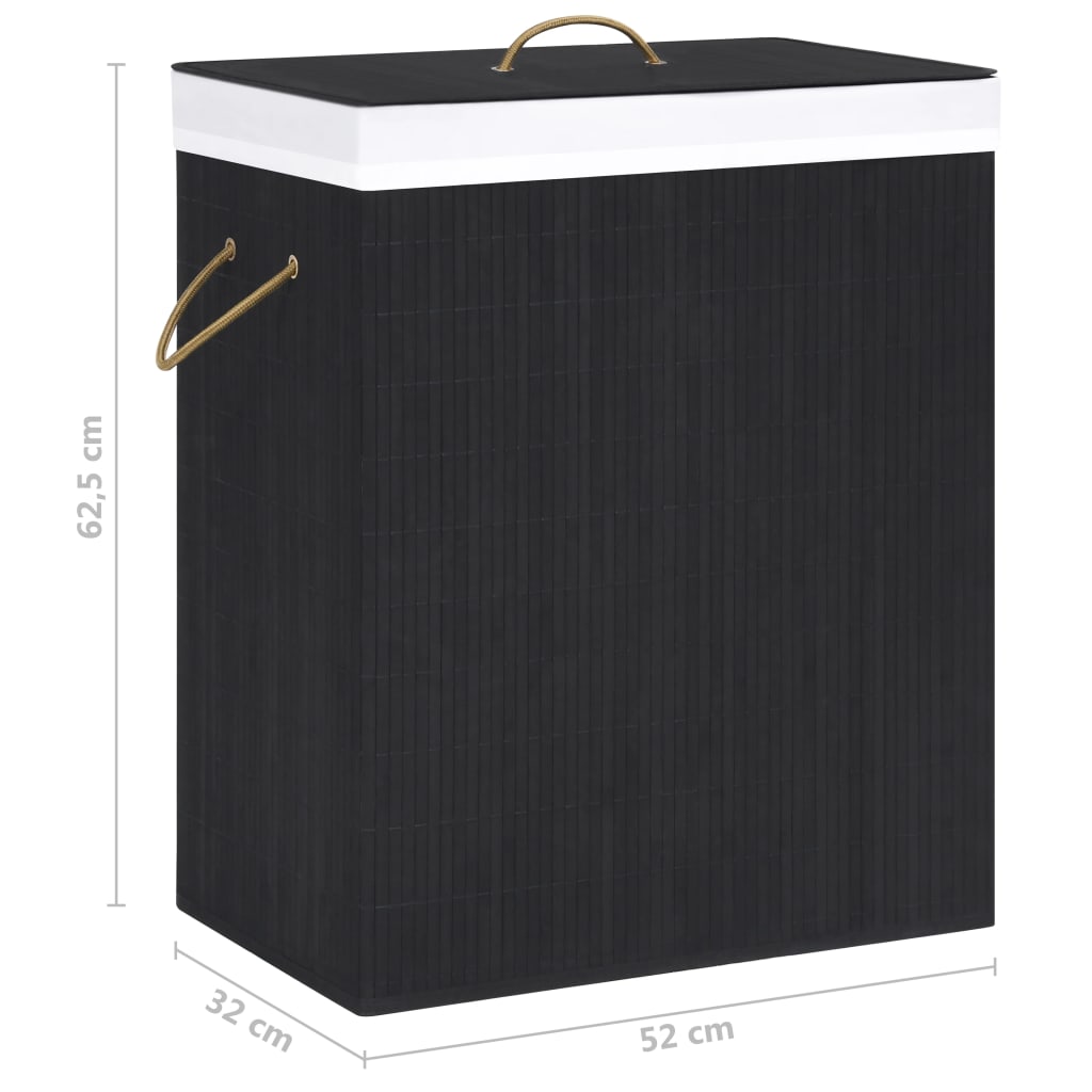 Cesto para roupa suja c/ 2 secções 100 L bambu preto