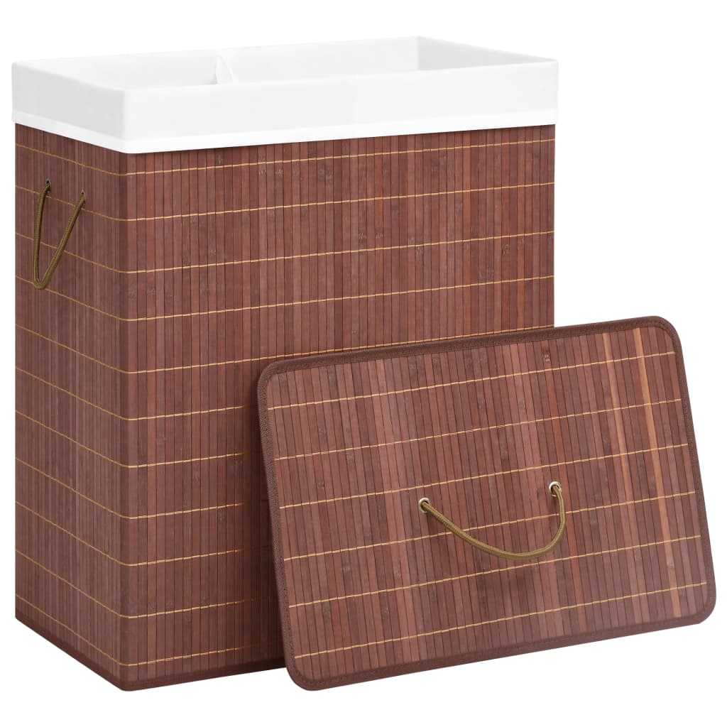 Cesto para roupa suja c/ 2 secções 100 L bambu castanho