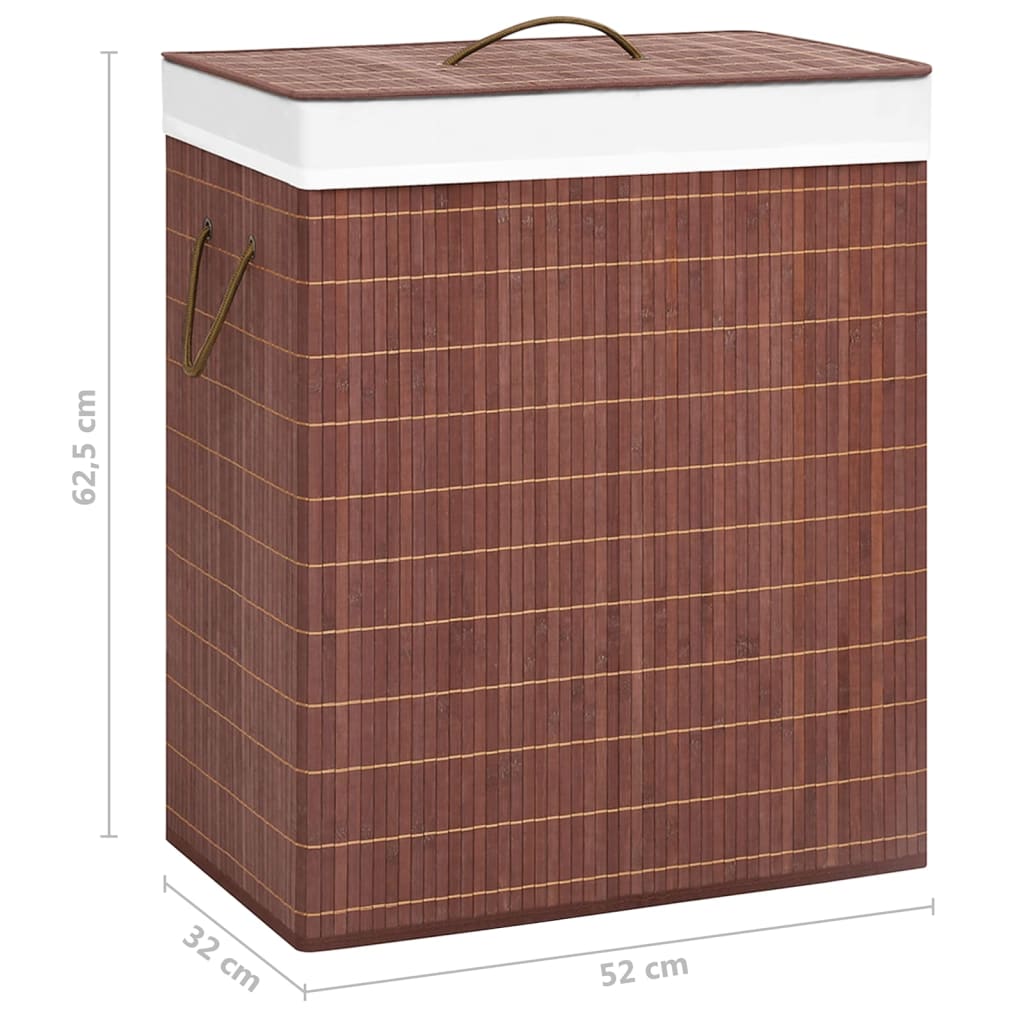 Cesto para roupa suja c/ 2 secções 100 L bambu castanho