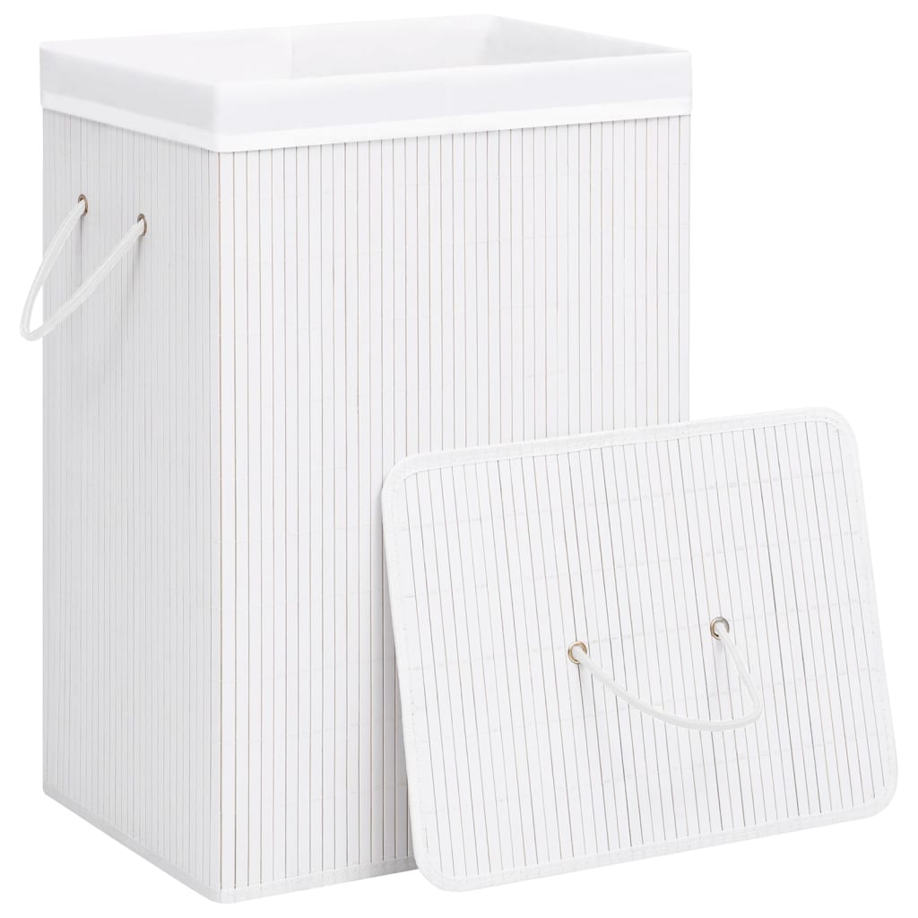 Cesto para roupa suja c/ secção única bambu branco
