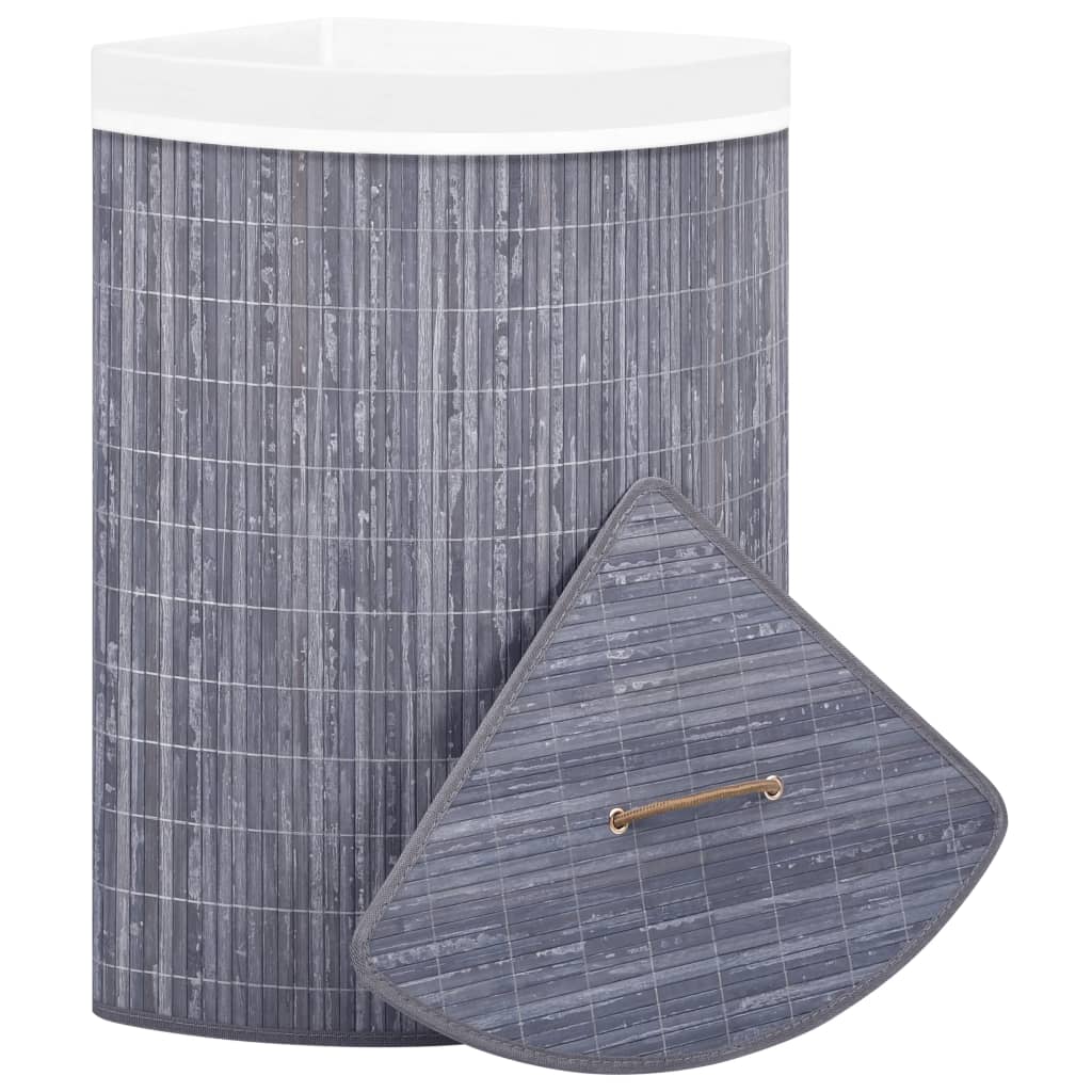 Cesto de canto para roupa suja 60 L bambu cinzento