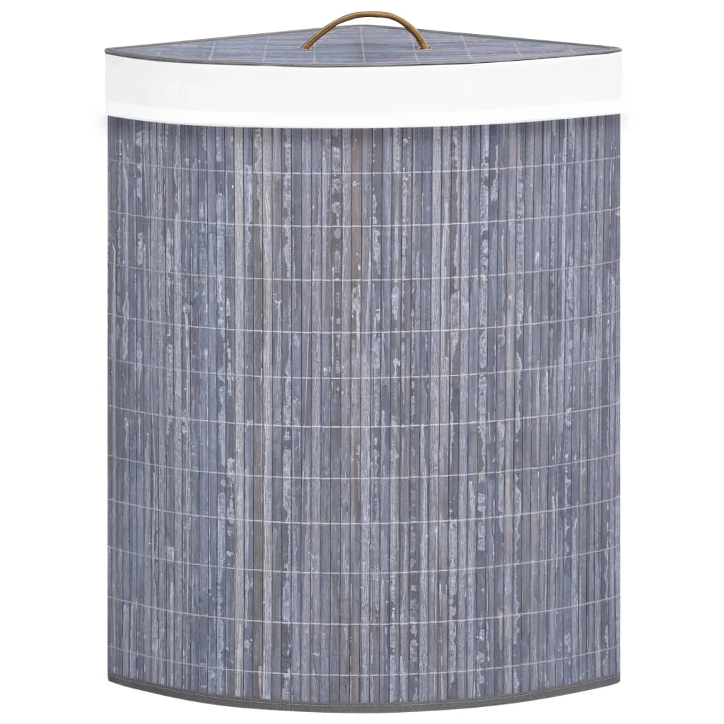 Cesto de canto para roupa suja 60 L bambu cinzento