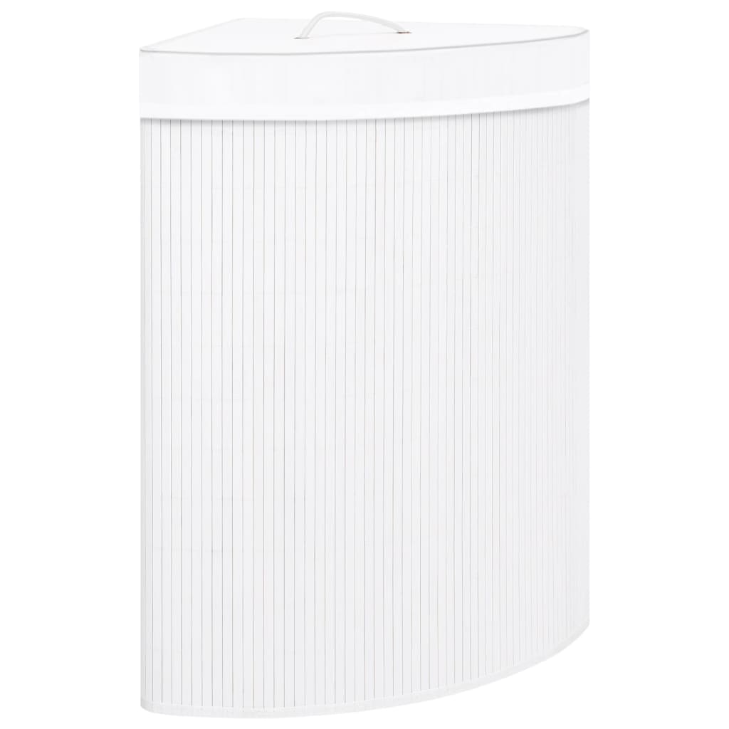 Cesto de canto para roupa suja 60 L bambu branco