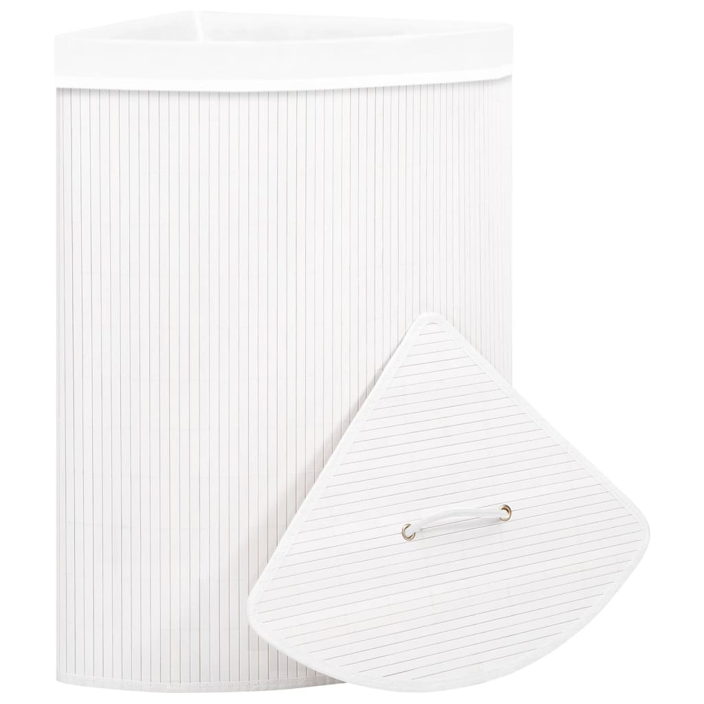 Cesto de canto para roupa suja 60 L bambu branco