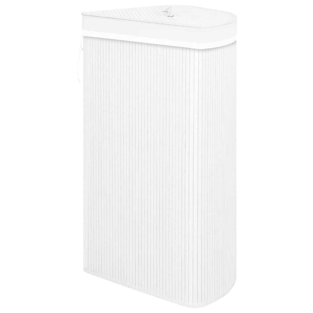 Cesto de canto para roupa suja 60 L bambu branco