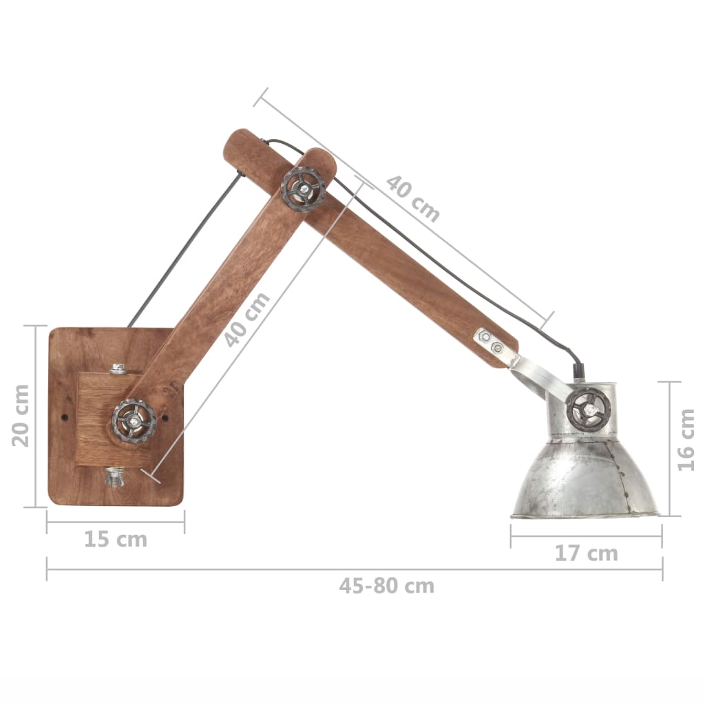 Candeeiro de parede redondo estilo industrial E27 prateado