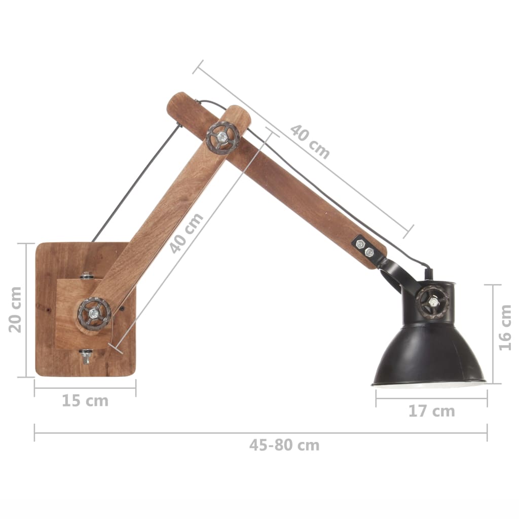 Candeeiro de parede redondo estilo industrial E27 preto