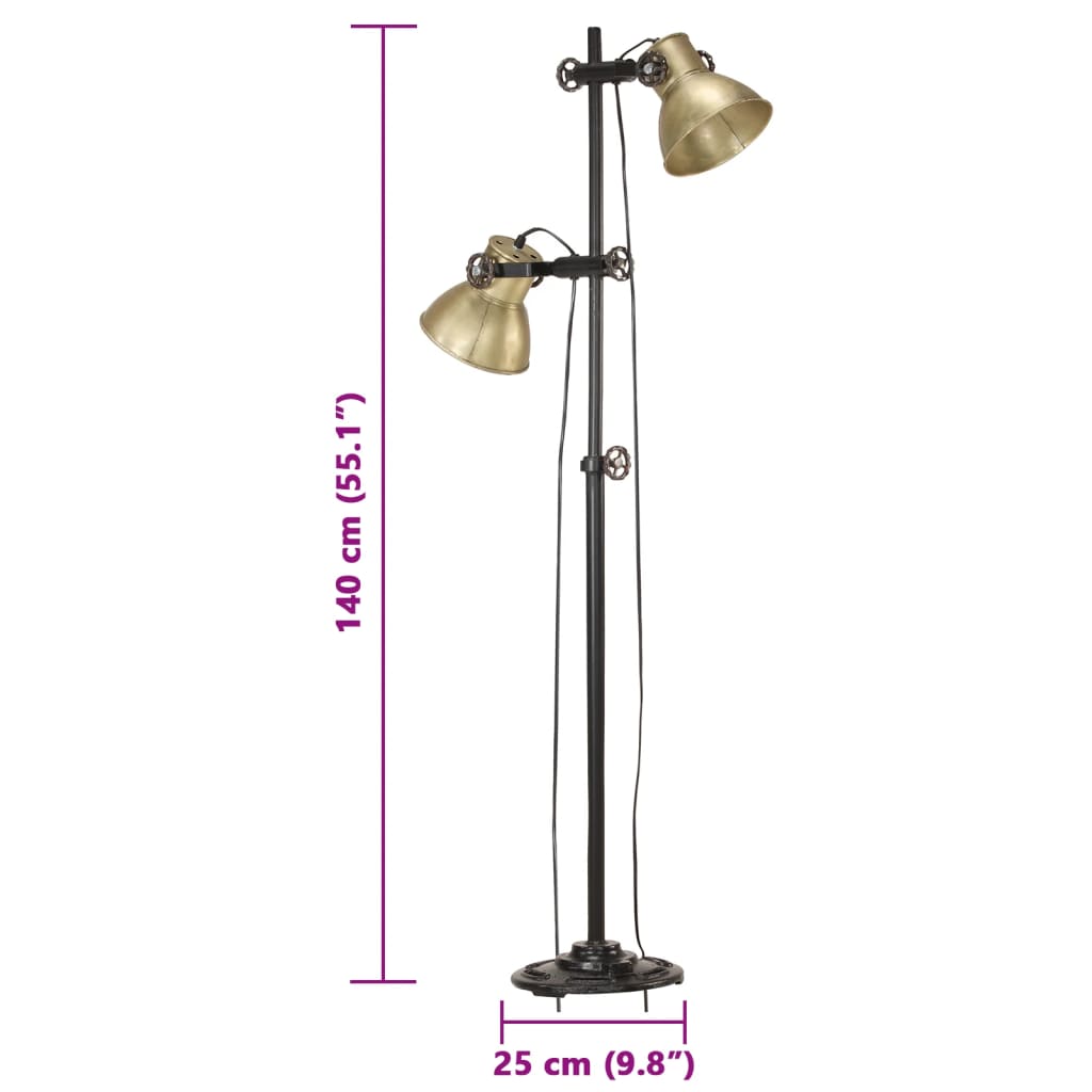 Candeeiro de pé com 2 abajures E27 ferro fundido bronze