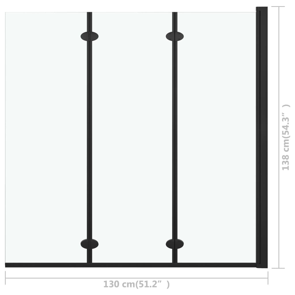 Divisória de chuveiro dobrável 3 painéis ESG 130x138 cm preto