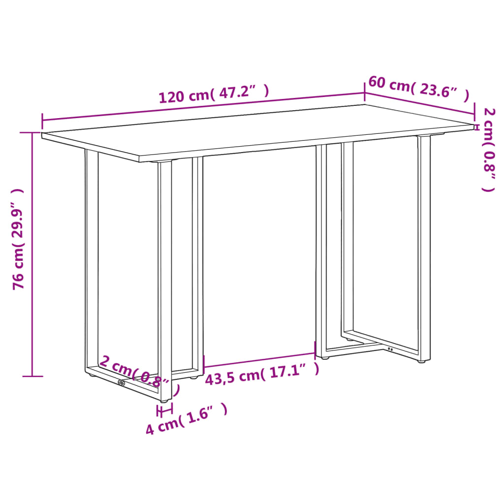 Mesa de jantar 120 cm madeira de mangueira áspera