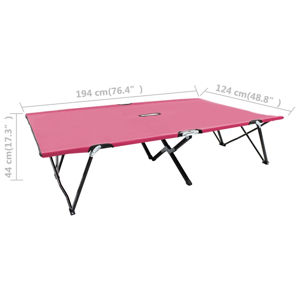 Espreguiçadeira/cama dobrável para 2 pessoas aço cor-de-rosa