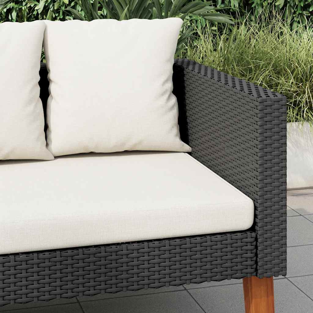 Sofá de jardim de 2 lugares com almofadões vime PE preto