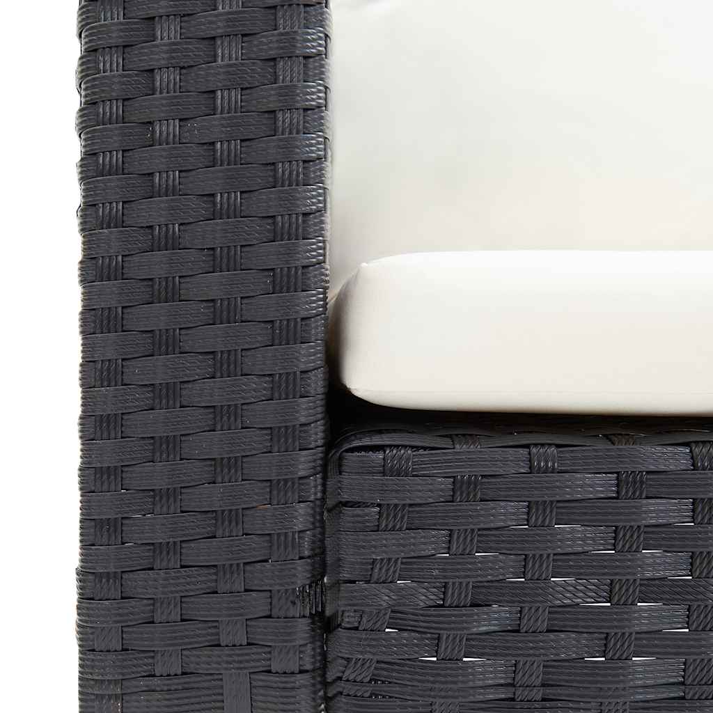 Sofá de jardim de 2 lugares com almofadões vime PE preto