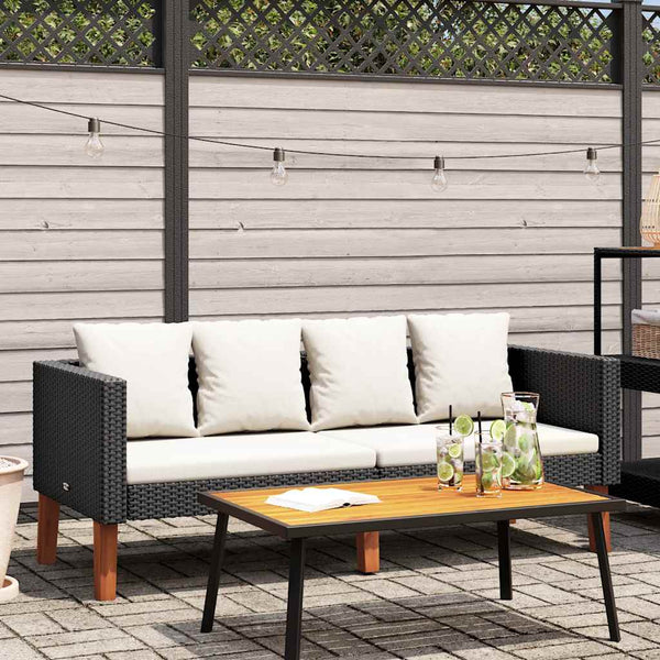 Sofá de jardim de 2 lugares com almofadões vime PE preto