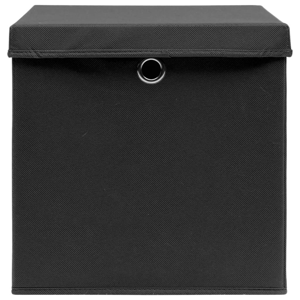 Caixas de arrumação com tampas 10 pcs 28x28x28 cm preto