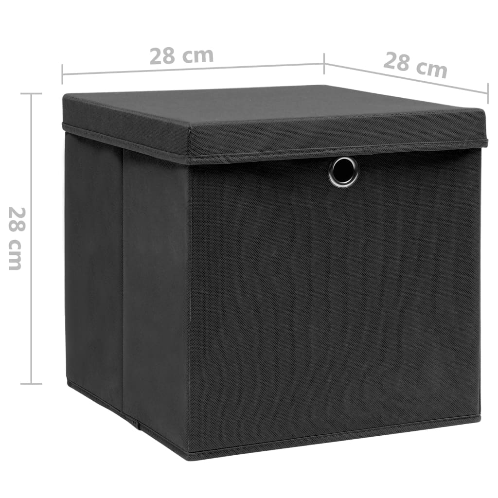 Caixas de arrumação com tampas 10 pcs 28x28x28 cm preto