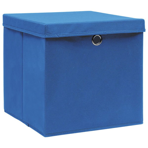 Caixas de arrumação com tampas 4 pcs 28x28x28 cm azul