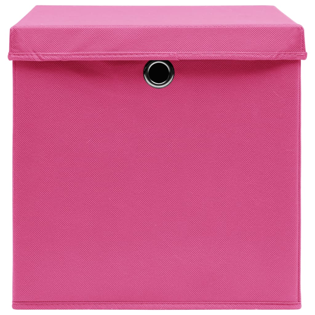 Caixas de arrumação com tampas 10 pcs 28x28x28 cm rosa