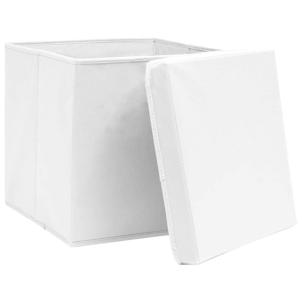 Caixas de arrumação com tampas 10 pcs 28x28x28 cm branco