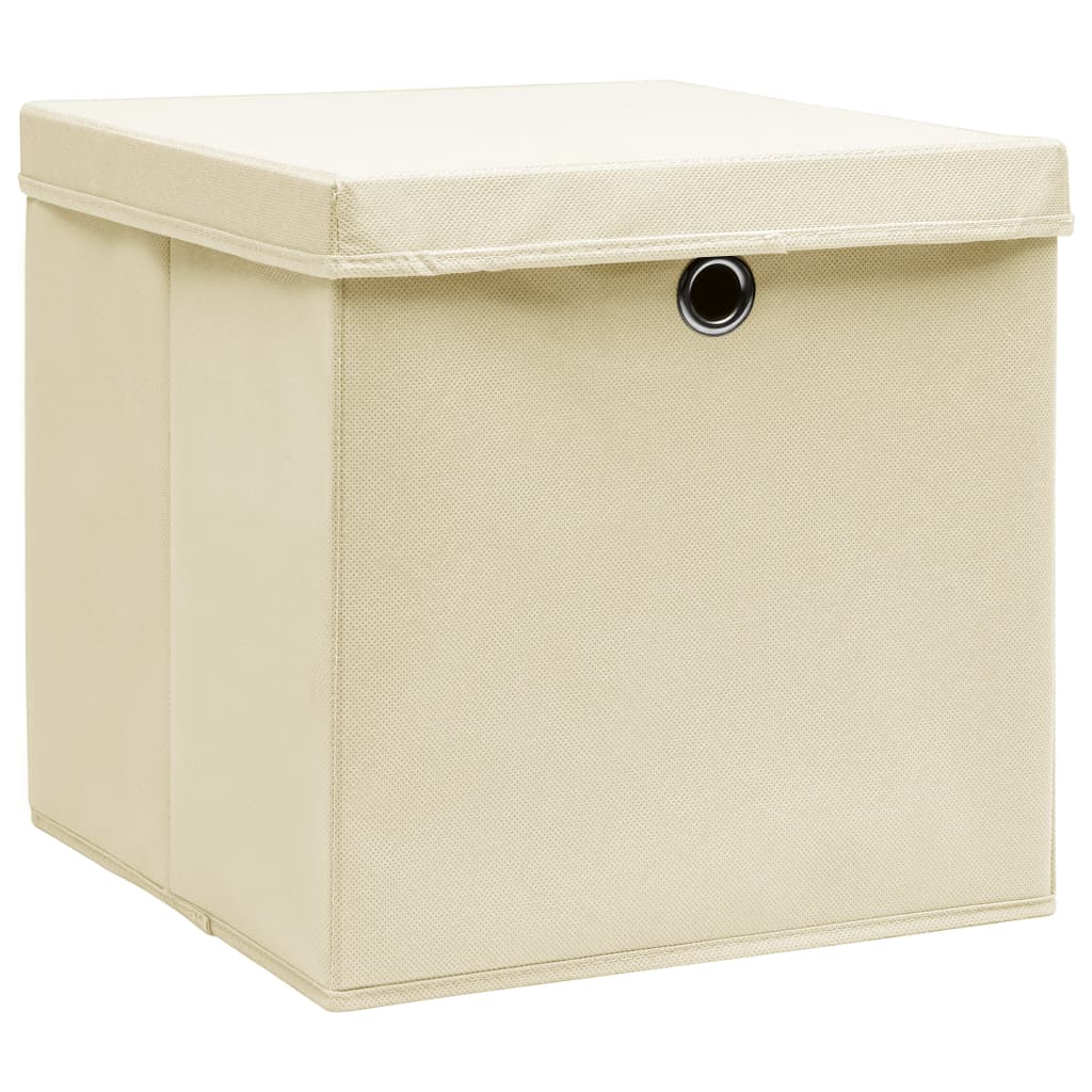 Caixas de arrumação com tampas 10 pcs 28x28x28 cm creme