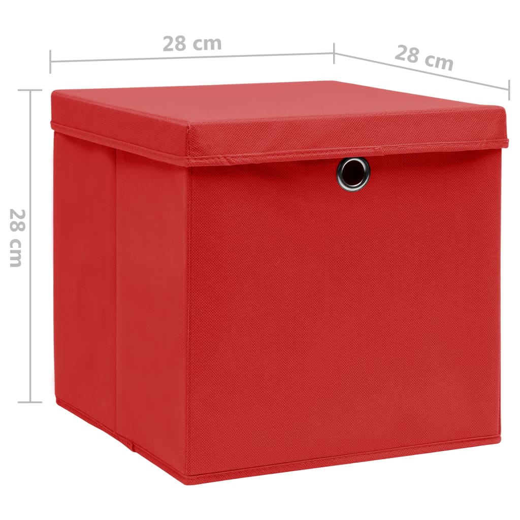 Caixas de arrumação com tampas 4 pcs 28x28x28 cm vermelho