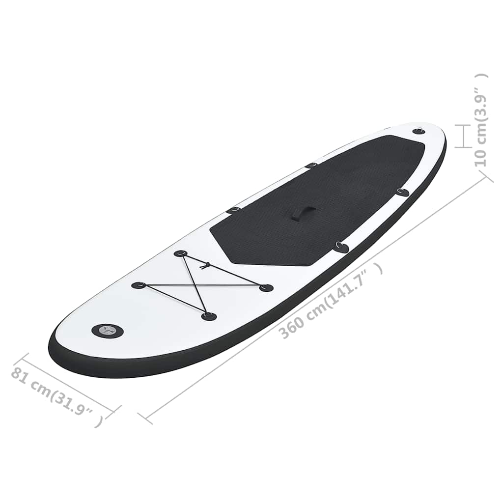 Conjunto prancha de paddle SUP insuflável preto e branco