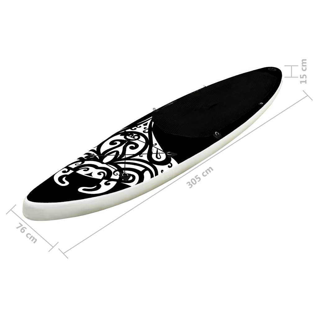 Conjunto prancha de paddle SUP insuflável 305x76x15 cm preto