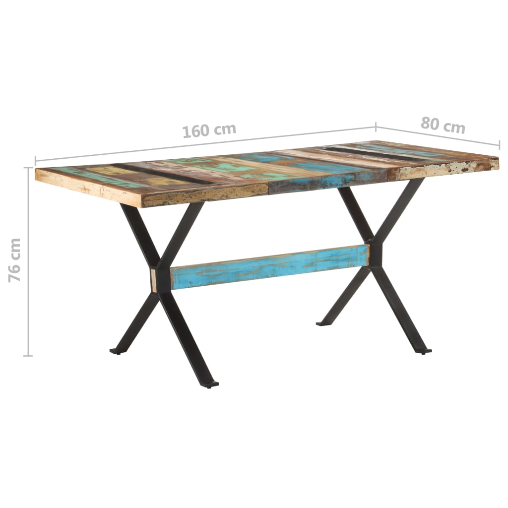 Mesa de jantar 160x80x76 cm madeira recuperada maciça