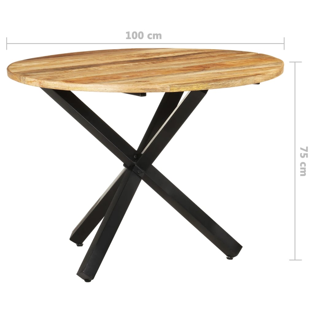 Mesa de jantar redonda 100x100x75cm madeira de mangueira áspera
