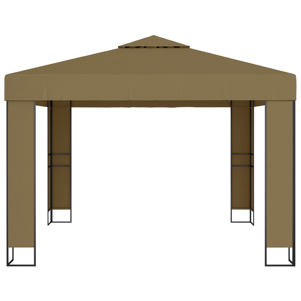 Gazebo c/ telhado duplo 3x3x2,7m 180 g/m² cinzento-acastanhado