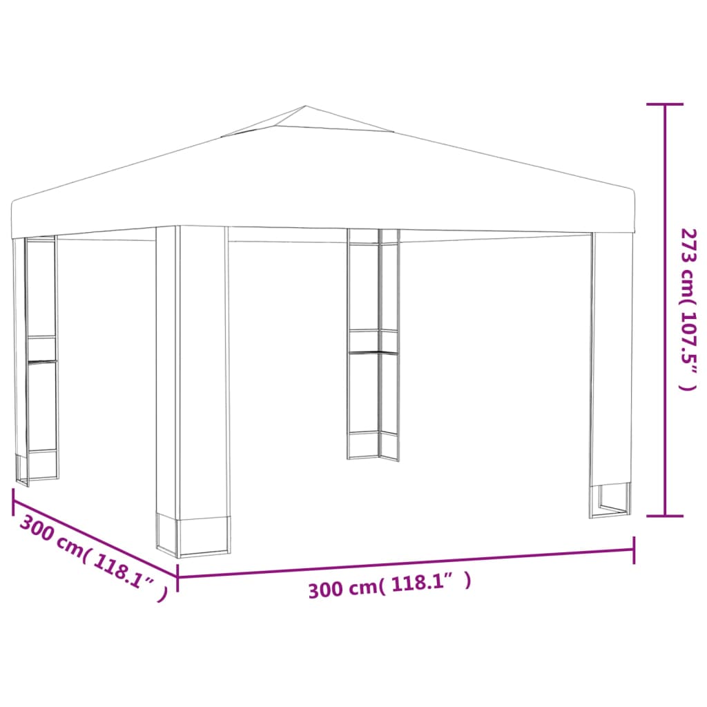Gazebo c/ telhado duplo 3x3x2,7m 180 g/m² cinzento-acastanhado