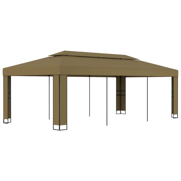 Gazebo com telhado duplo 3x6 m 180 g/m² cinza-acastanhado