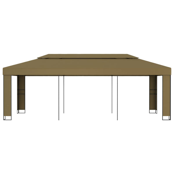 Gazebo com telhado duplo 3x6 m 180 g/m² cinza-acastanhado