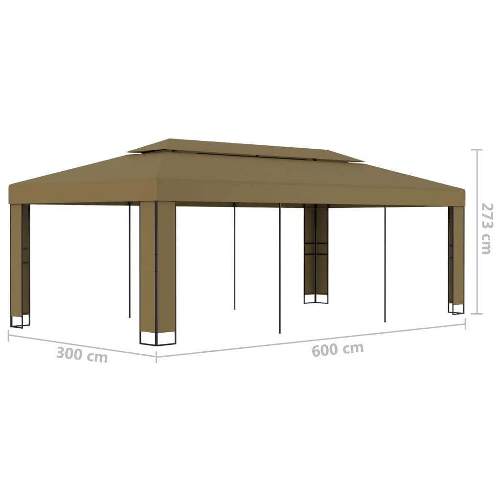 Gazebo com telhado duplo 3x6 m 180 g/m² cinza-acastanhado