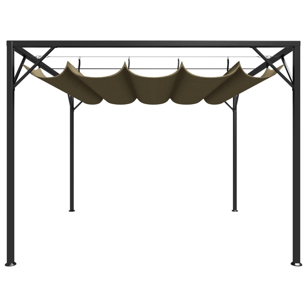 Gazebo jardim telhado retrátil 3x3 m 180 g/m² cinza-acastanhado